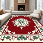 Crimson Red Botanical Medallion Border Rug