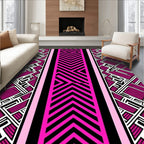 Vibrant Pink Black Chevron Geometric Rug