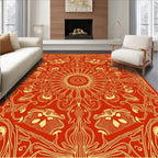 Fiery Orange Floral Sunburst Mandala Rug
