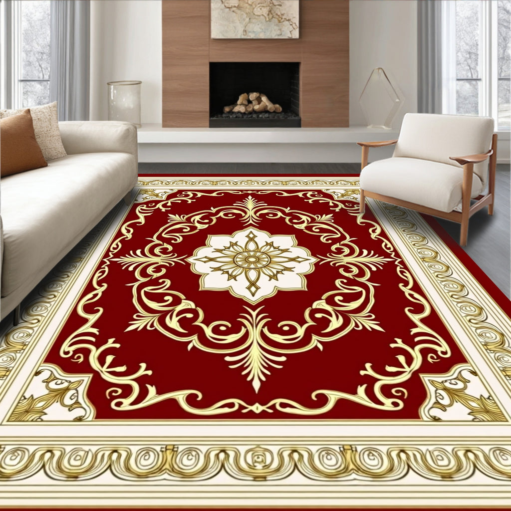 Gilded Red Floral Medallion Rug