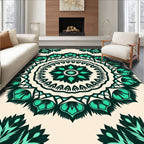Teal Green Floral Mandala Medallion Rug
