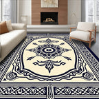 Deep Navy Floral Medallion Frames Rug