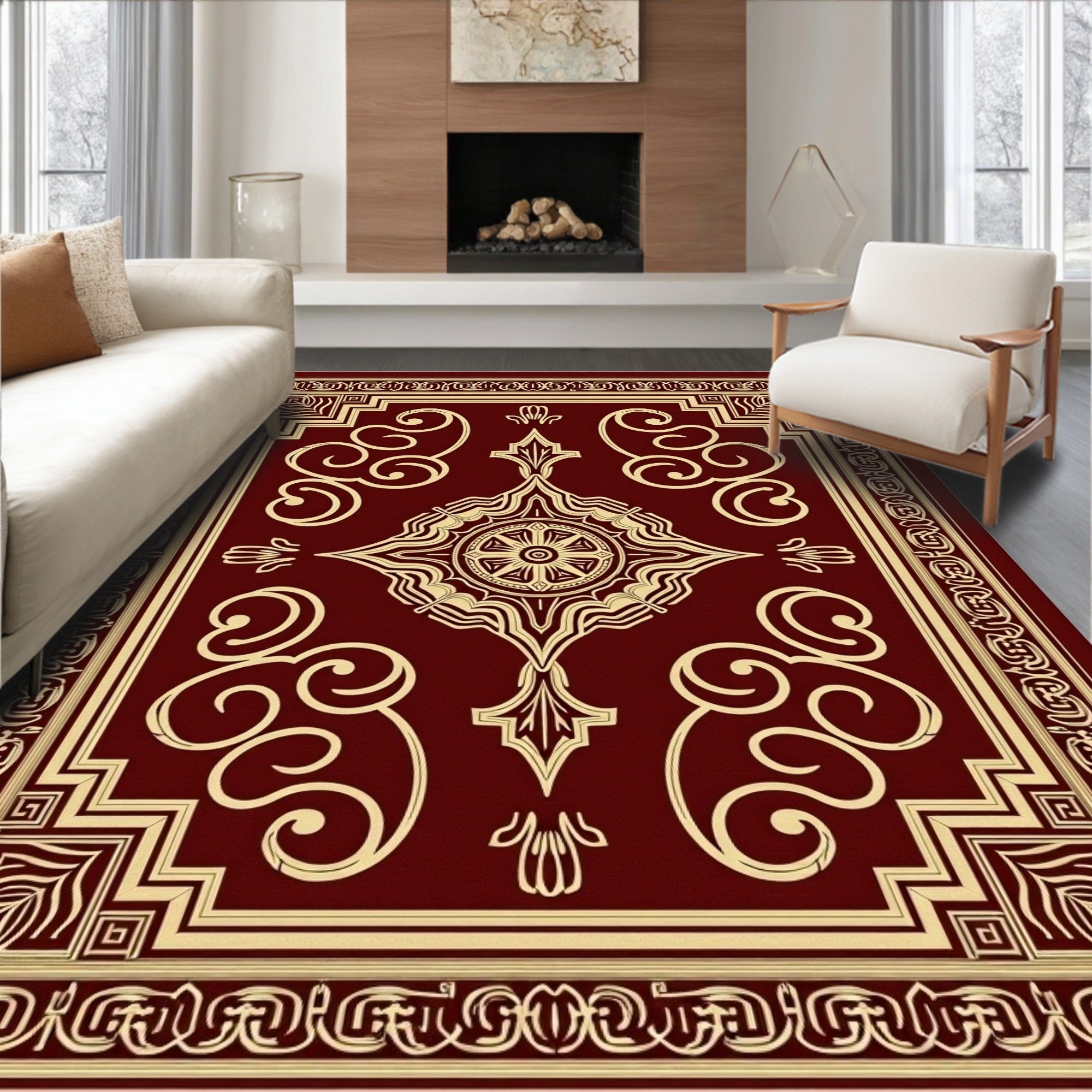 Ornate Crimson Gold Center Medallion Rug