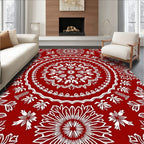 Crimson Mandala Floral Symmetry Rug