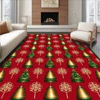 Golden Bells Red Christmas Textile Rug
