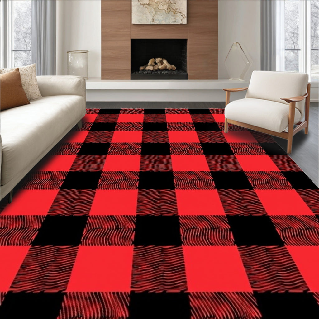 Red Black Buffalo Check Texture Rug