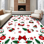 Festive Red Green Snowman Holiday Border Rug