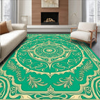 Emerald and Gold Mandala Medallion Rug