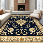 Classic Navy Floral Medallion Border Rug