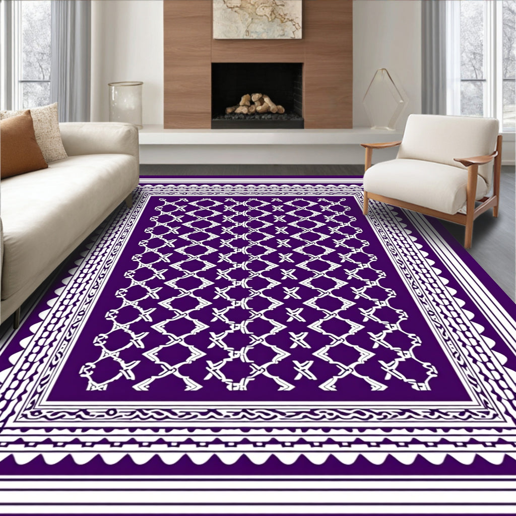 Deep Purple Lattice Border Rug