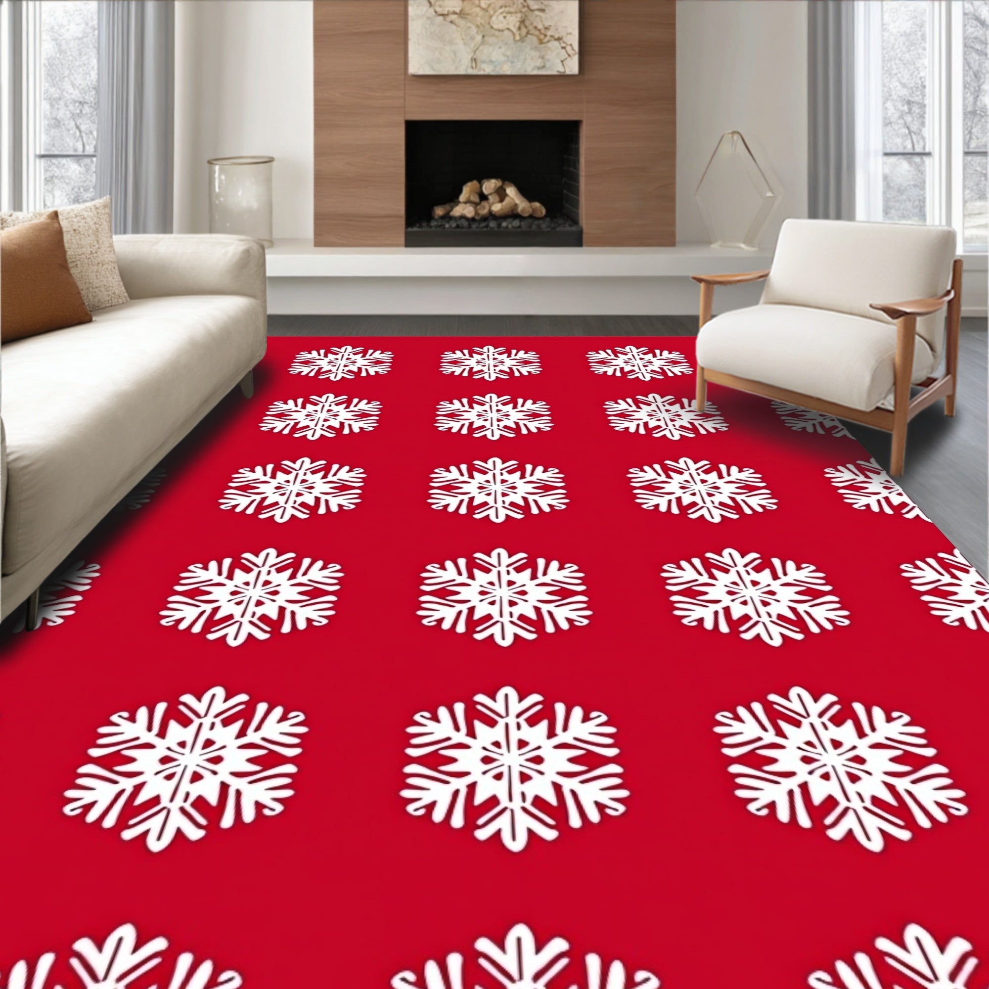 Crimson Snowflakes All Over Rug