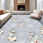 Chubby Snowmen With Snowflakes Gray Background Rug
