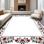 Dark Red Floral Vine BorderRug Rug