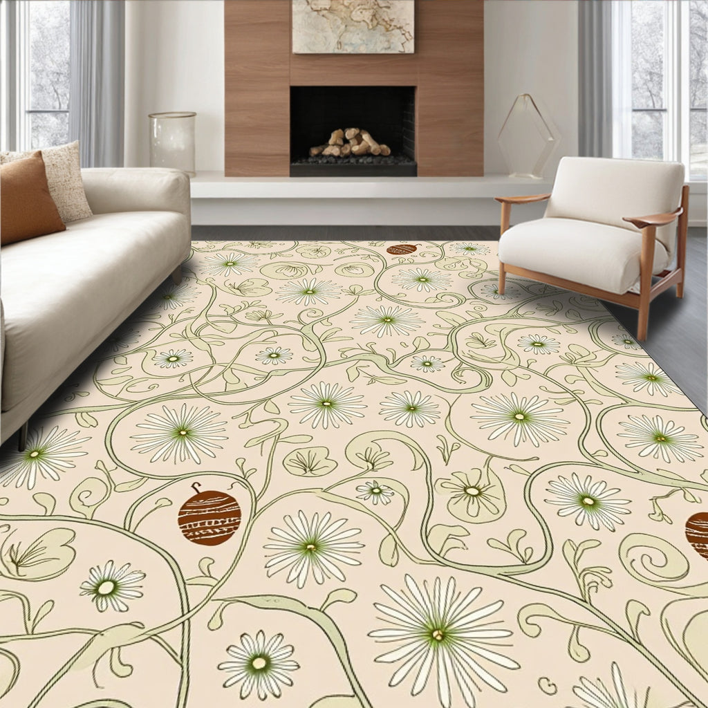 Nude Cream Floral Vine Illustration Rug