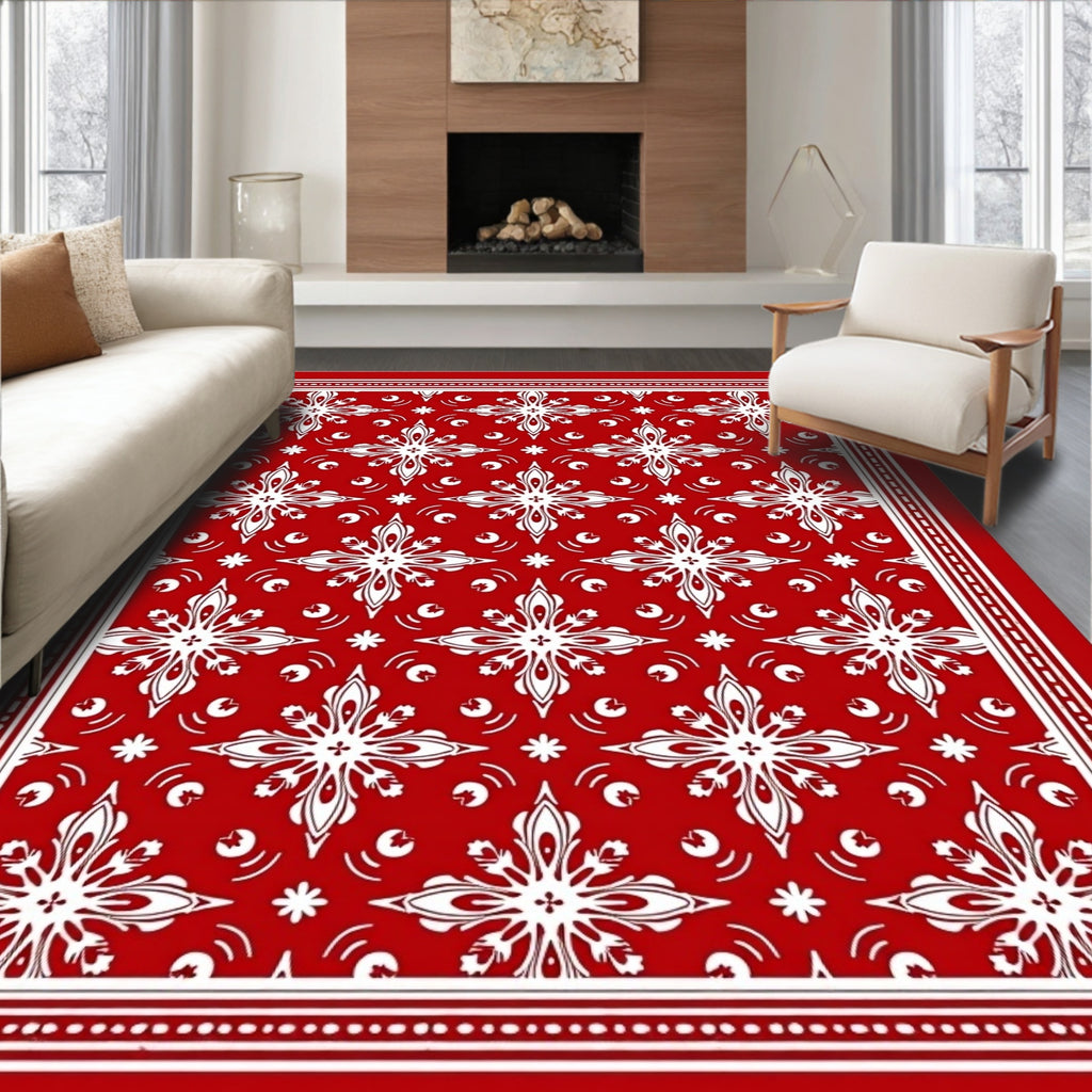 Bold Red White Floral Medallion Rug