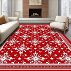 Bold Red White Floral Medallion Rug