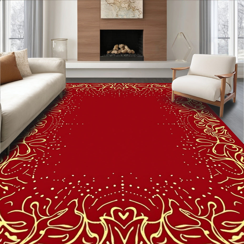Crimson Gold Ornate Border Rug