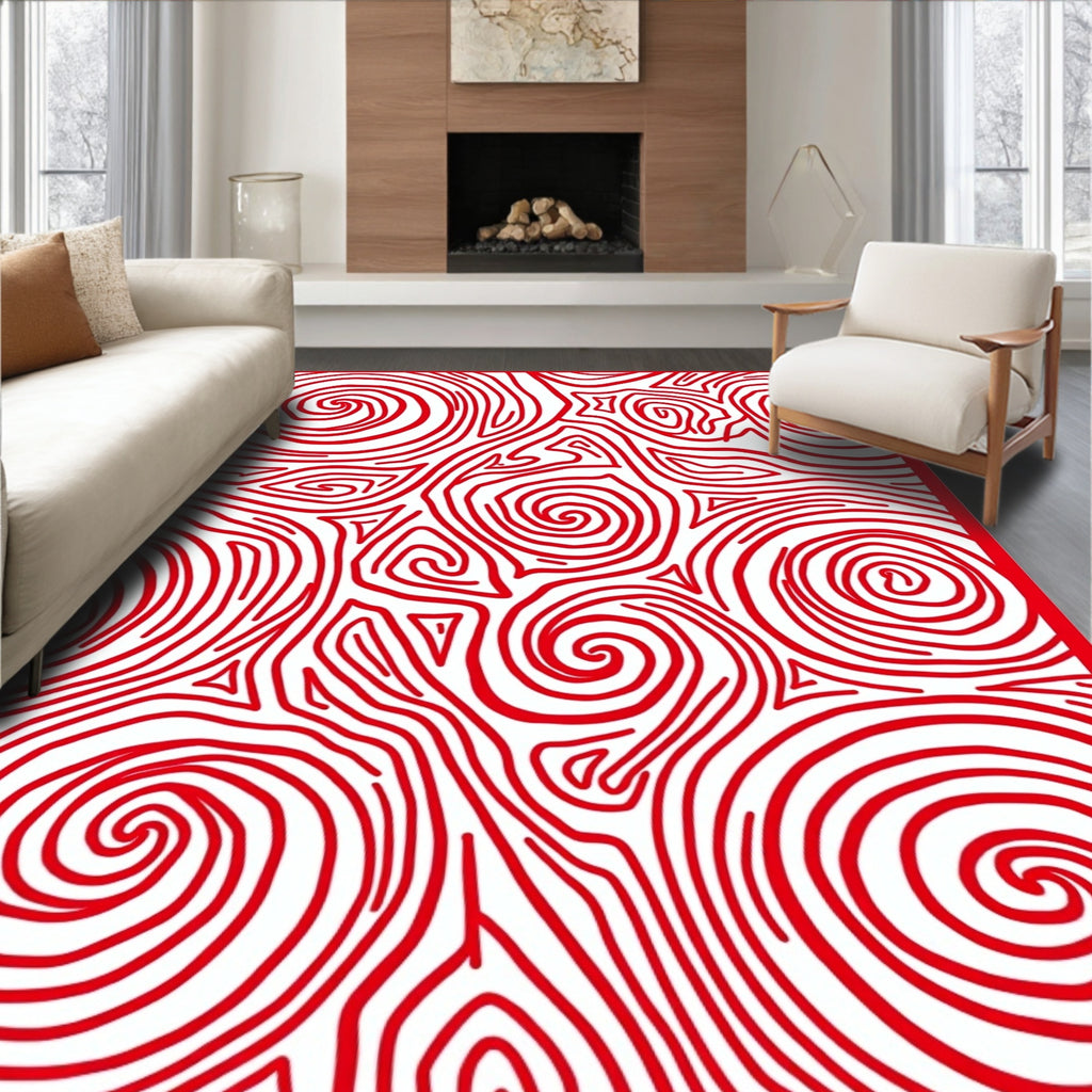 Red Swirling Line Abstract Rug