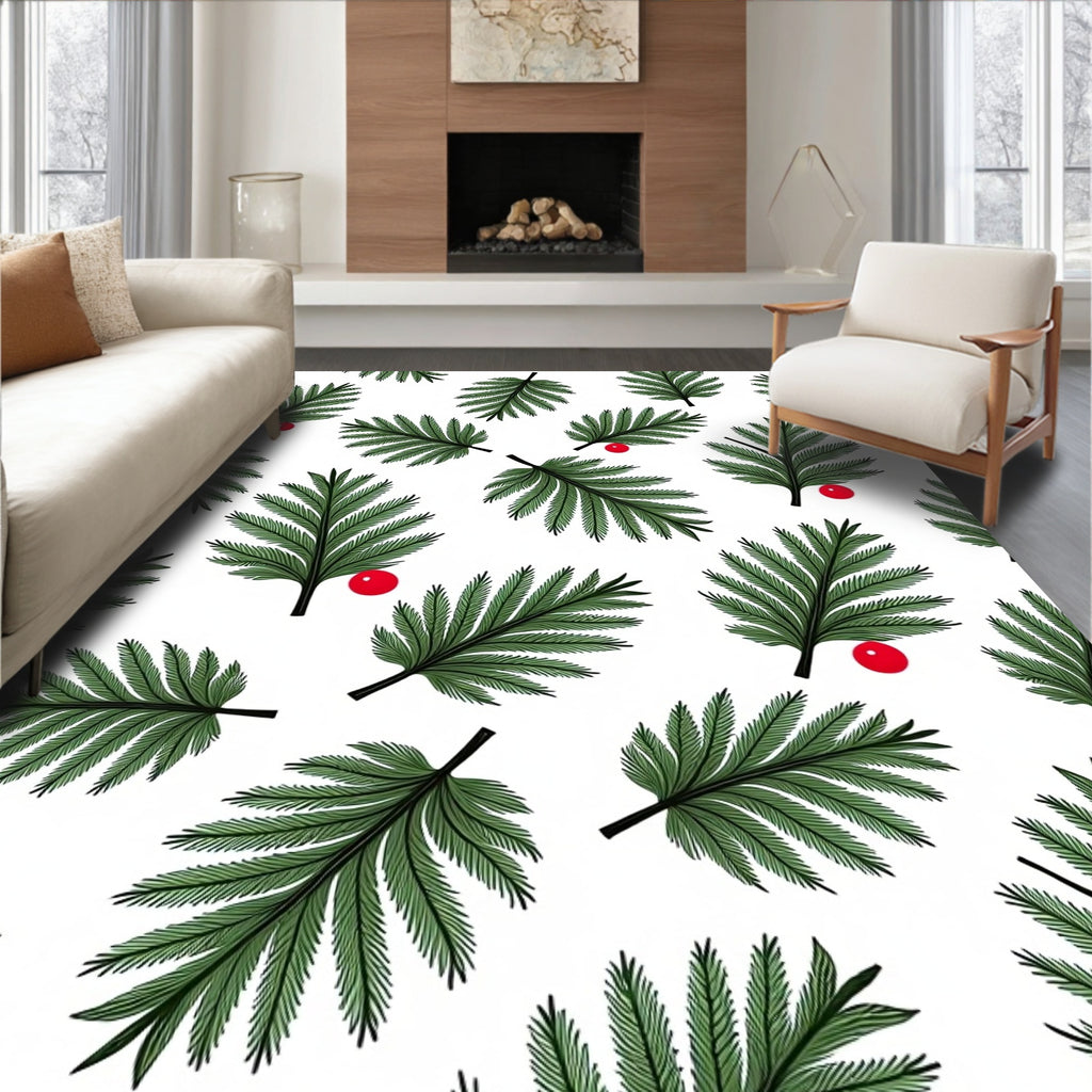 Evergreen Pine Sprig Red Berry Rug