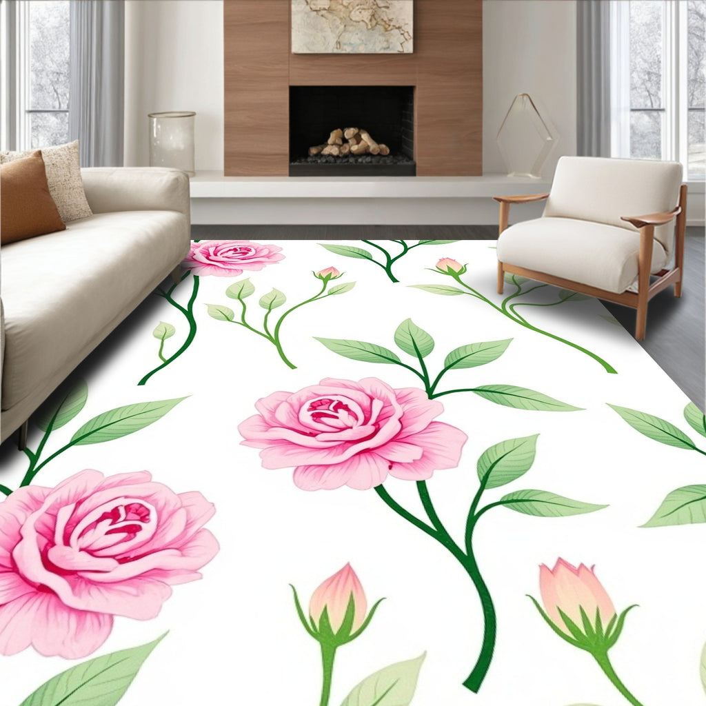 Pink Rose Garden Floral Vine Rug