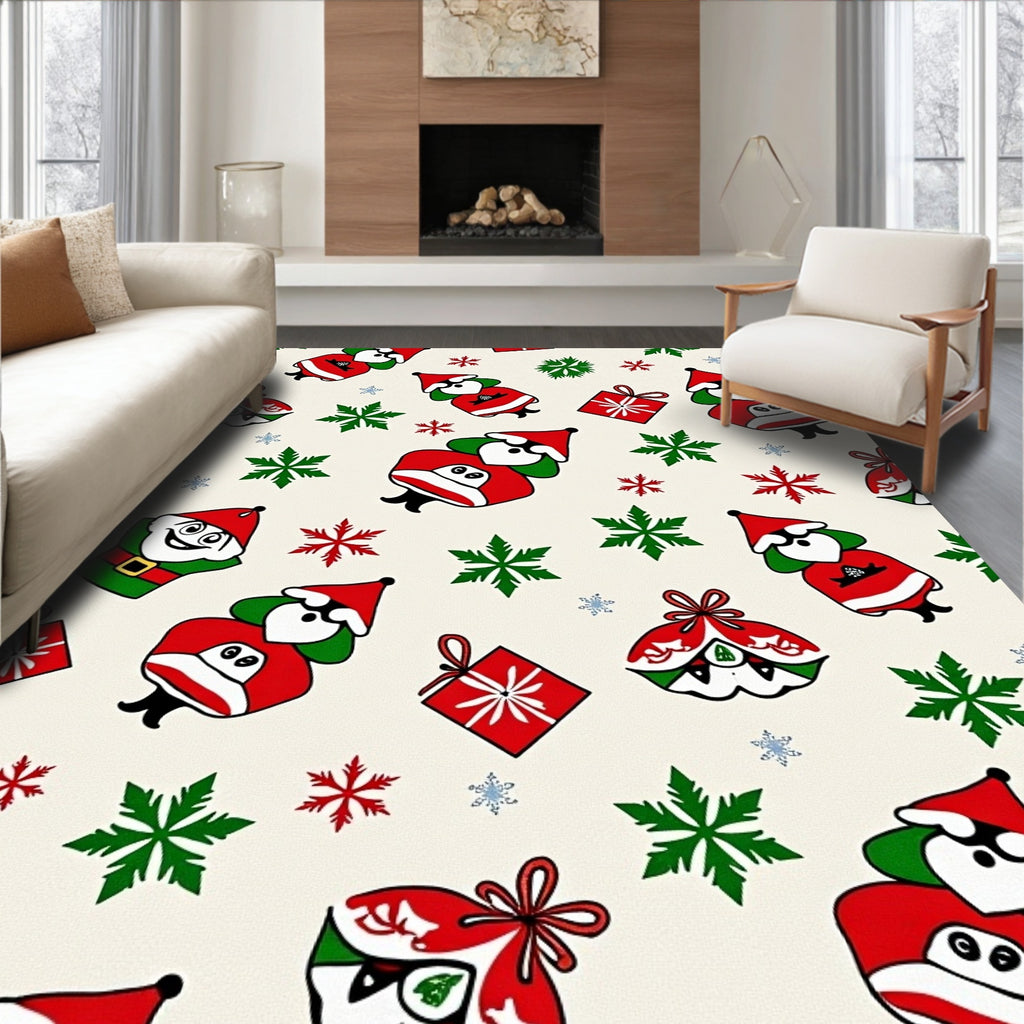 Red Santa Claus Snowflakes Gift Garland Rug