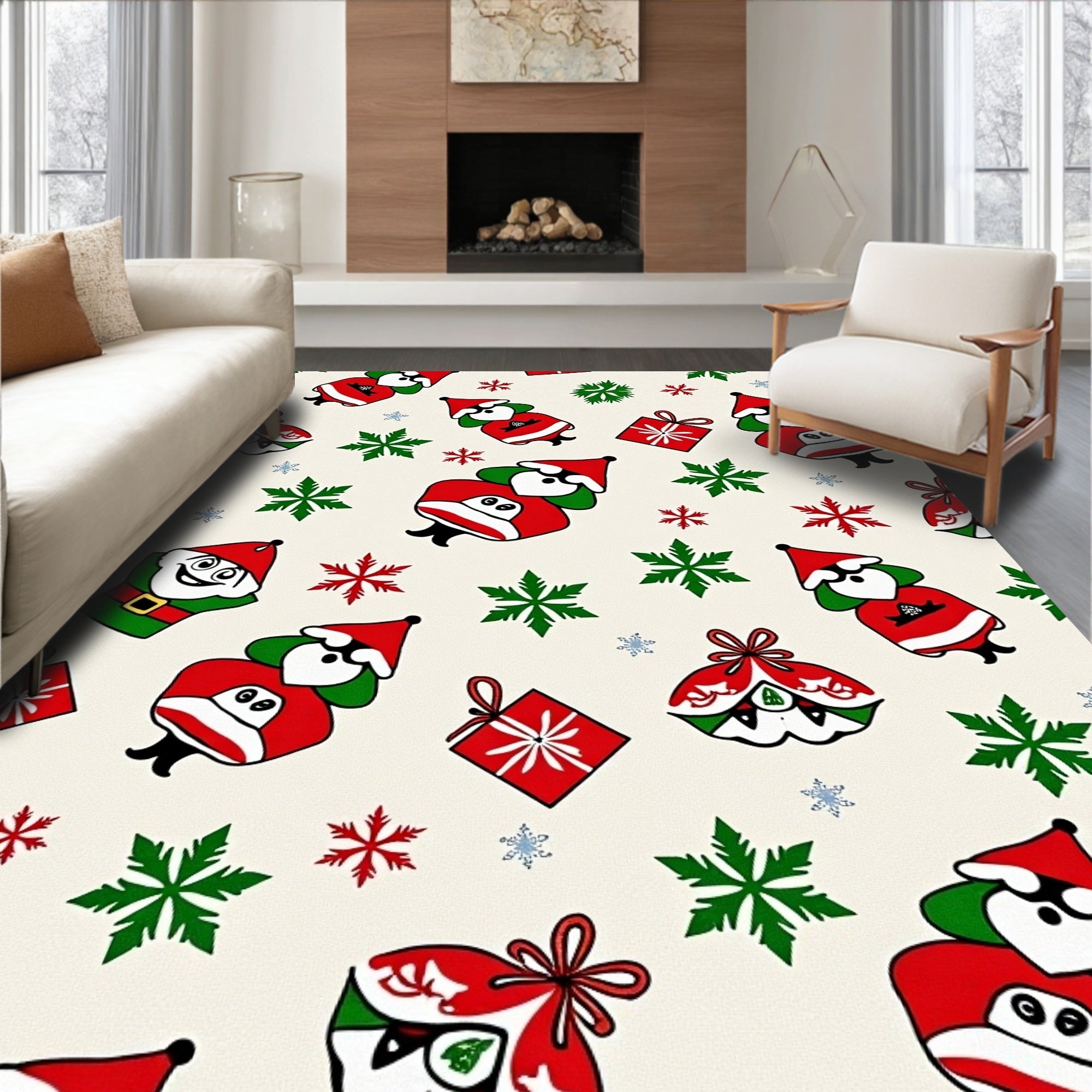 Red Santa Claus Snowflakes Gift Garland Rug