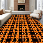 Rustic Orange Black Houndstooth Plaid Rug