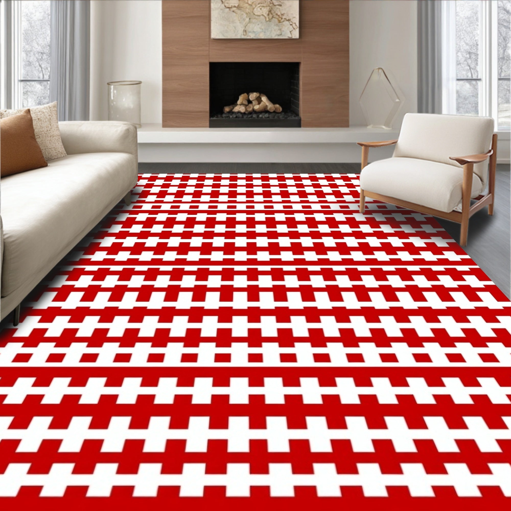Bold Red Geometric Stripe Rug