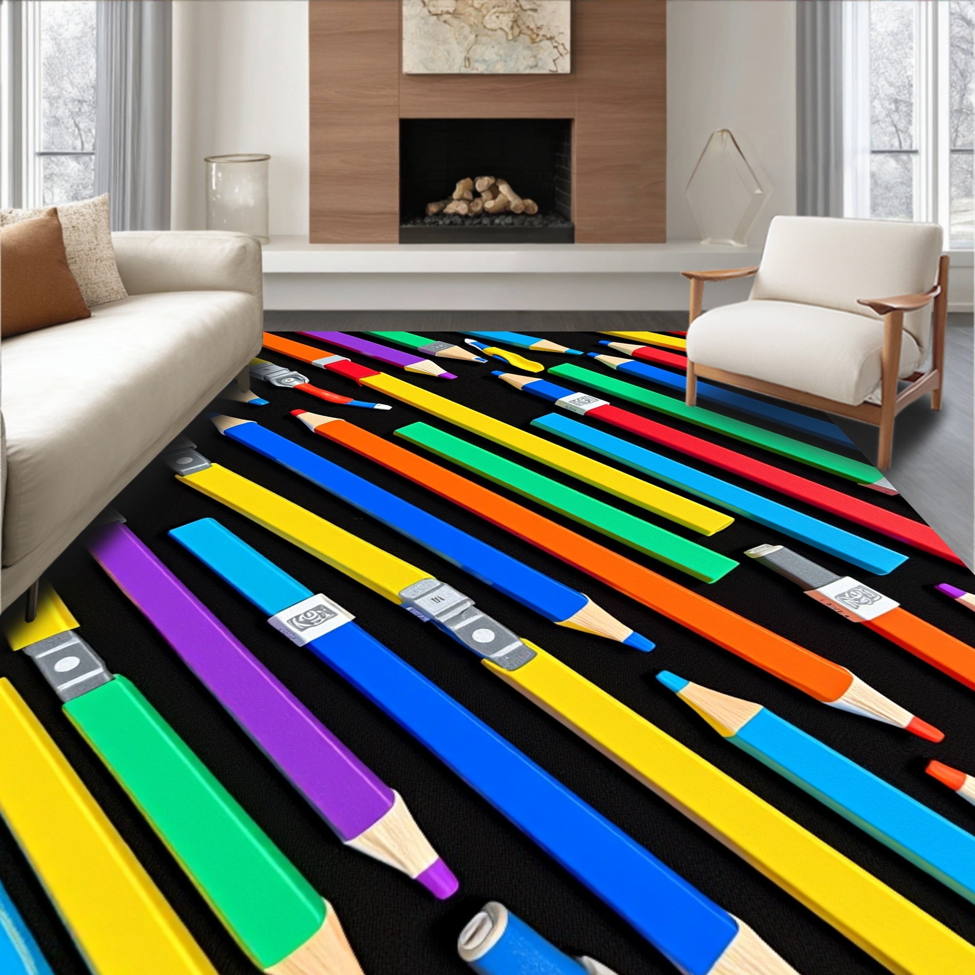 Diagonal Rainbow Pencil Arrangement Rug