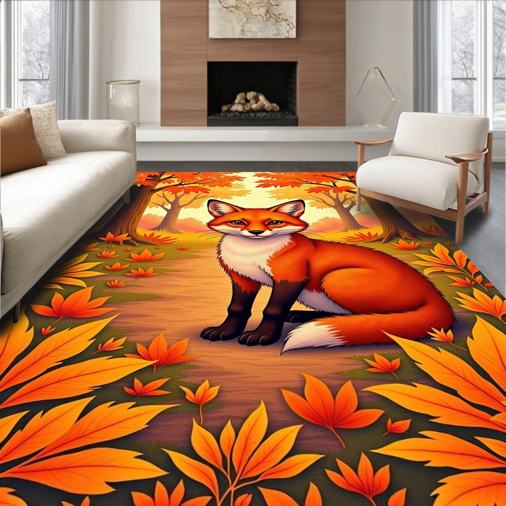 Enchanting Autumn Fox Woodland Scene Rug