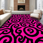 Vibrant Pink Black Swirl Abstract Rug