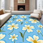 Bright White Daisy Sky blue Background Rug