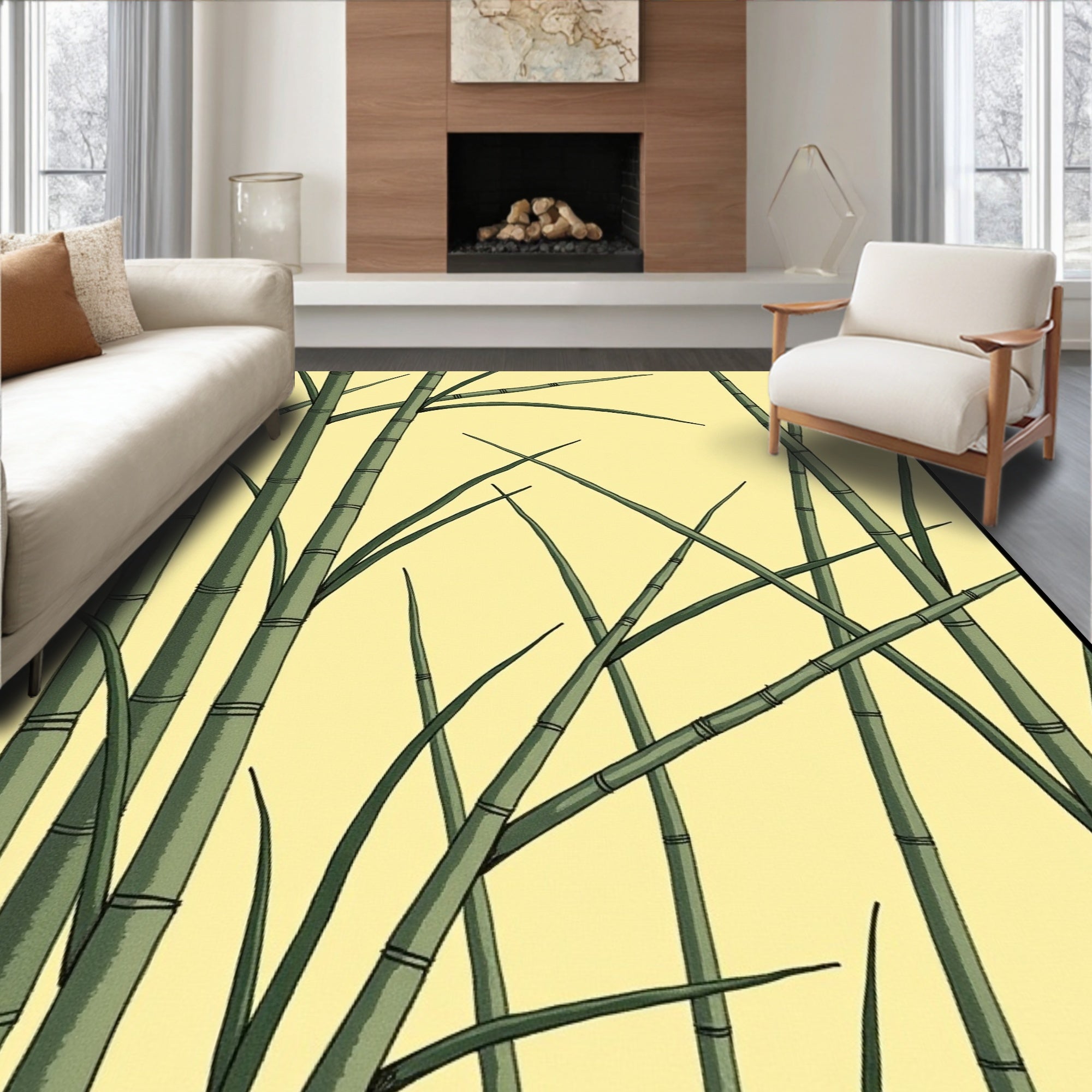 Green Bamboo Forest Calm Rug