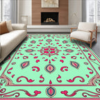 Aqua Pink Teal Floral Medallion Border Rug
