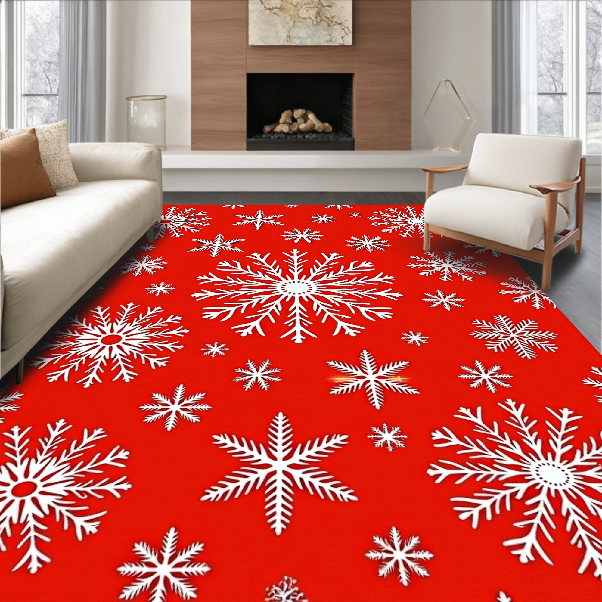 Red White Snowflake Variety Rug