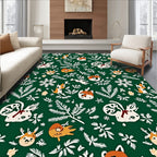 Whimsical Woodland Creatures Scatter Emerald Background Rug