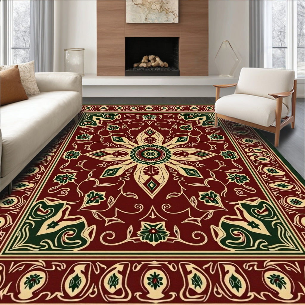 Crimson and Emerald Floral Medallion Rug