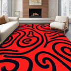 Bold Red Abstract Swirl Lines Rug