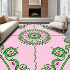Pink Green Medallion Floral Vine Rug