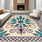Teal Orange Feather Mandala Border Rug