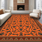 Vibrant Orange Floral Vine Medallion Rug