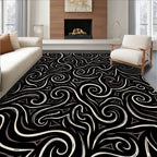 Whimsical black cream tribal swirls Rug