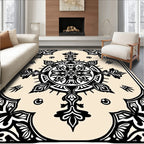 Cream Black Symmetry Floral Medallion Rug