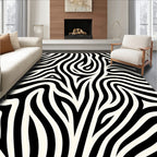 Bold Black White Abstract Swirl Rug