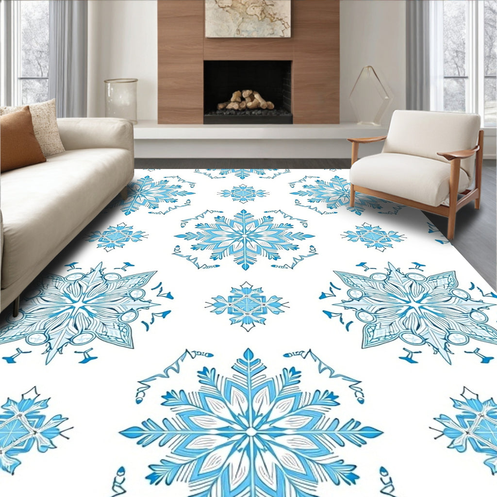 Ice Blue Snowflake Medallion Square Rug
