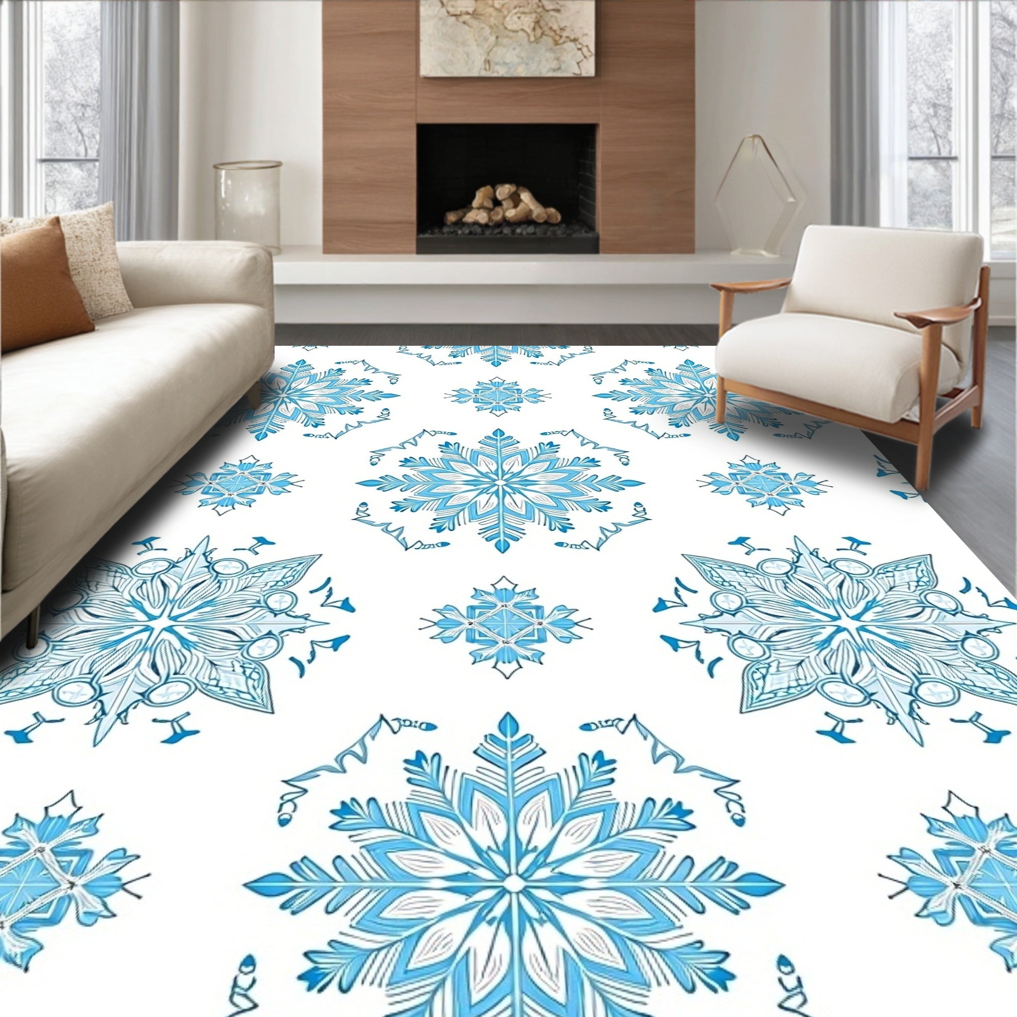 Ice Blue Snowflake Medallion Square Rug