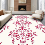 Crimson Rococo Scrollwork Ornament Rug