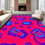 Bold Blue Shapes On Crimson Field Rug