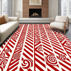 Red Swirls and Flowers Chevron Rug