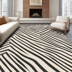 Black and Cream Wavy Stripe Geometric Rug